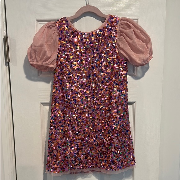 H&M Other - Pink Sequin Dress with Puff Sleeves